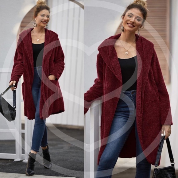 Olive oversized Open Front Hoodie jacket teddy - Picture 8 of 11